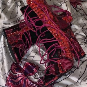 Multi color snake print open toe